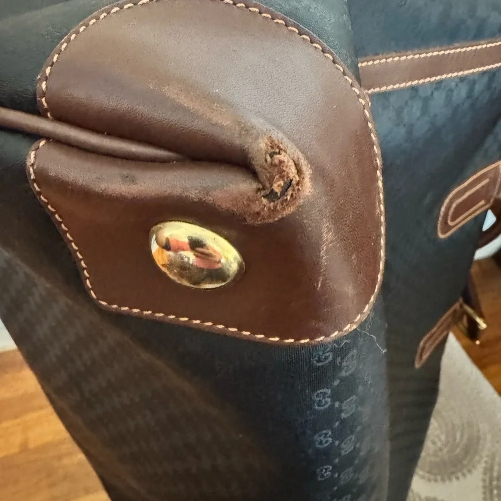 Gucci Black and Brown Vintage Travel Bag with micro GG logo pattern